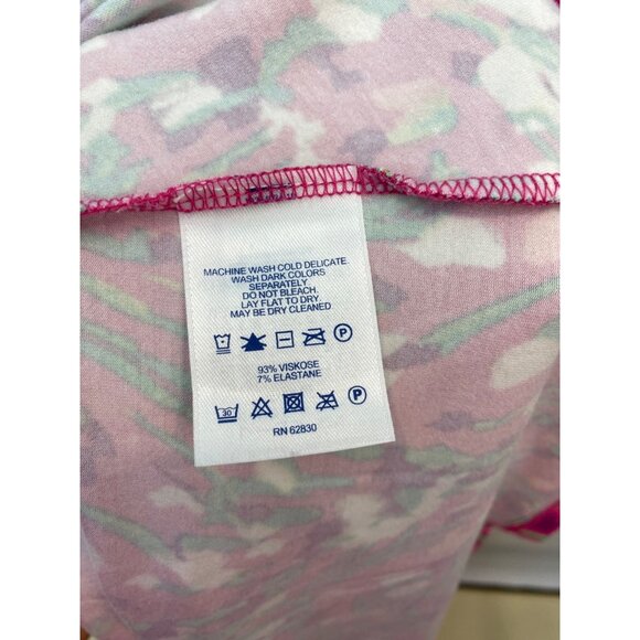 Lands End Women's Faux Wrap Dress V Neck Short Sleeve Floral Pink Size M 10-12 - Picture 5 of 8